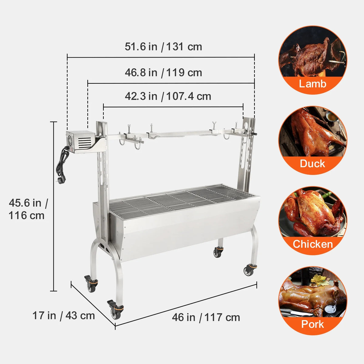 50W 90lbs Rotisserie BBQ Grill Y873