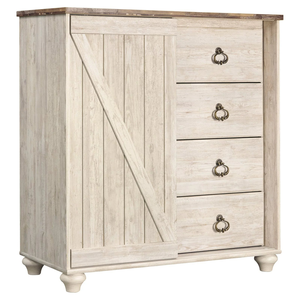 Whitewash 4 Drawer Door Chest I2039