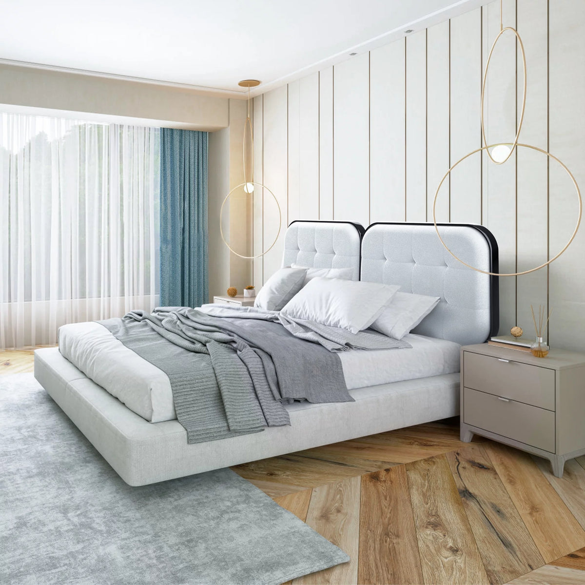 Upholstered Headboard for Cal King Size Bed, Velvet Fabric Gray C520861