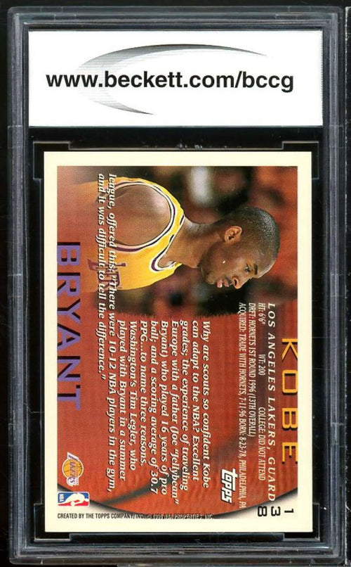 1996-97 Topps #138 Kobe Bryant Rookie Card BGS BCCG 9 Near Mint+ Z343