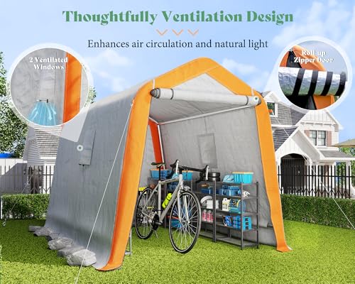 10.5x12x8 FT Heavy Duty Portable Shed Storage Shelter with 4 Waterproof Windows & Roll-up Zipper Door, Grey T980