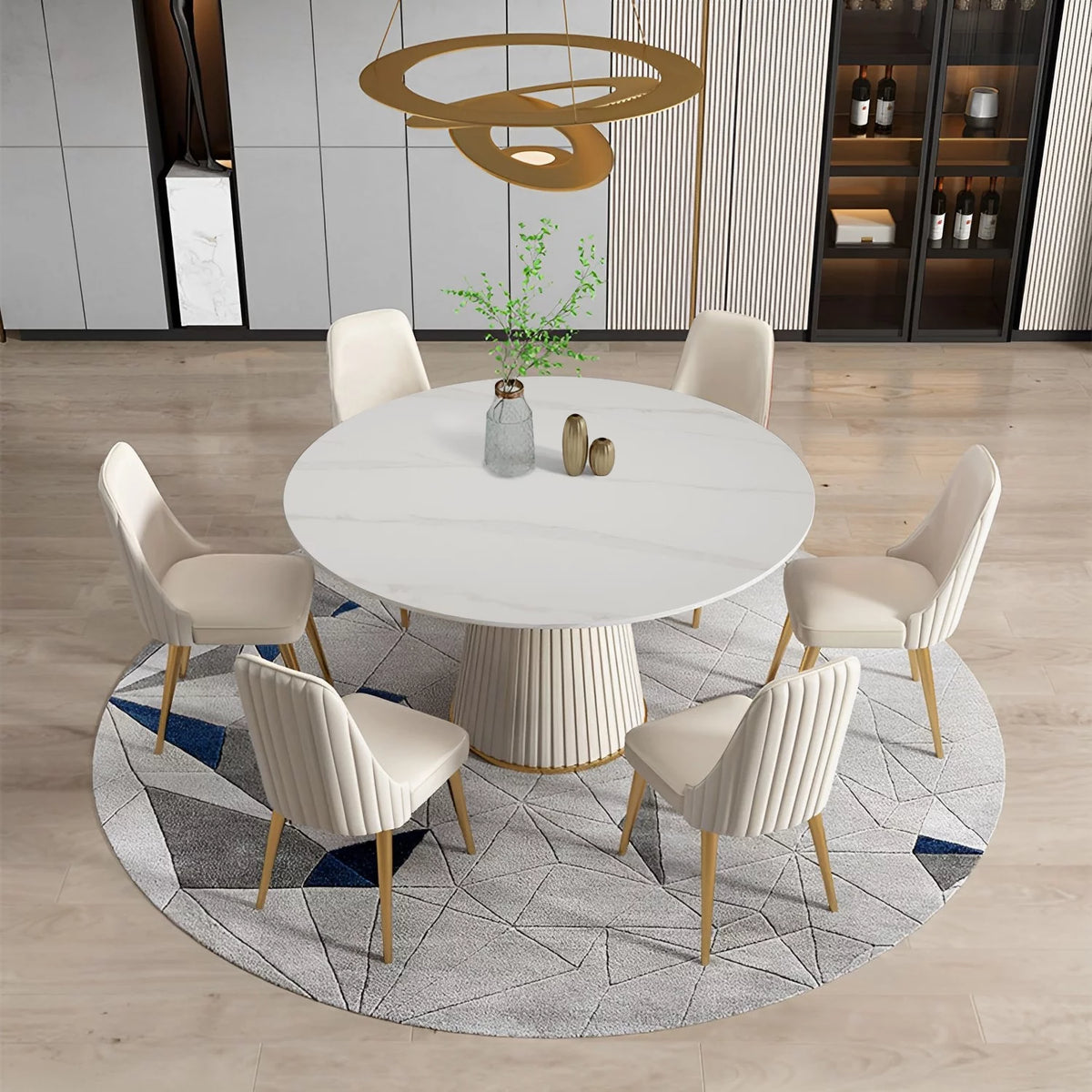 White 7 Piece Faux Marble Dining Table Set V75931