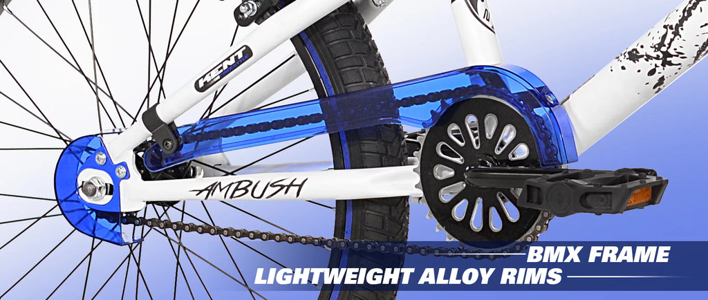 20 In. Boy's BMX Bike, Black with Blue and White Accents B33632