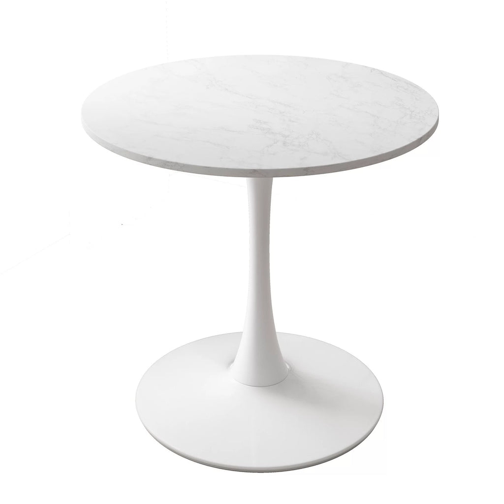 32" Round Marble White Dining Table with Metal Base R524