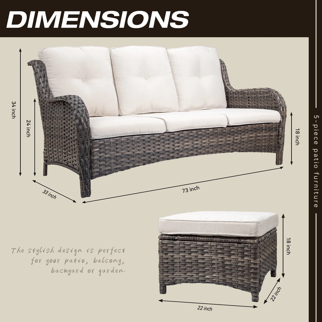 Beige Wicker 3-Piece Patio Sofa and Ottoman P94017