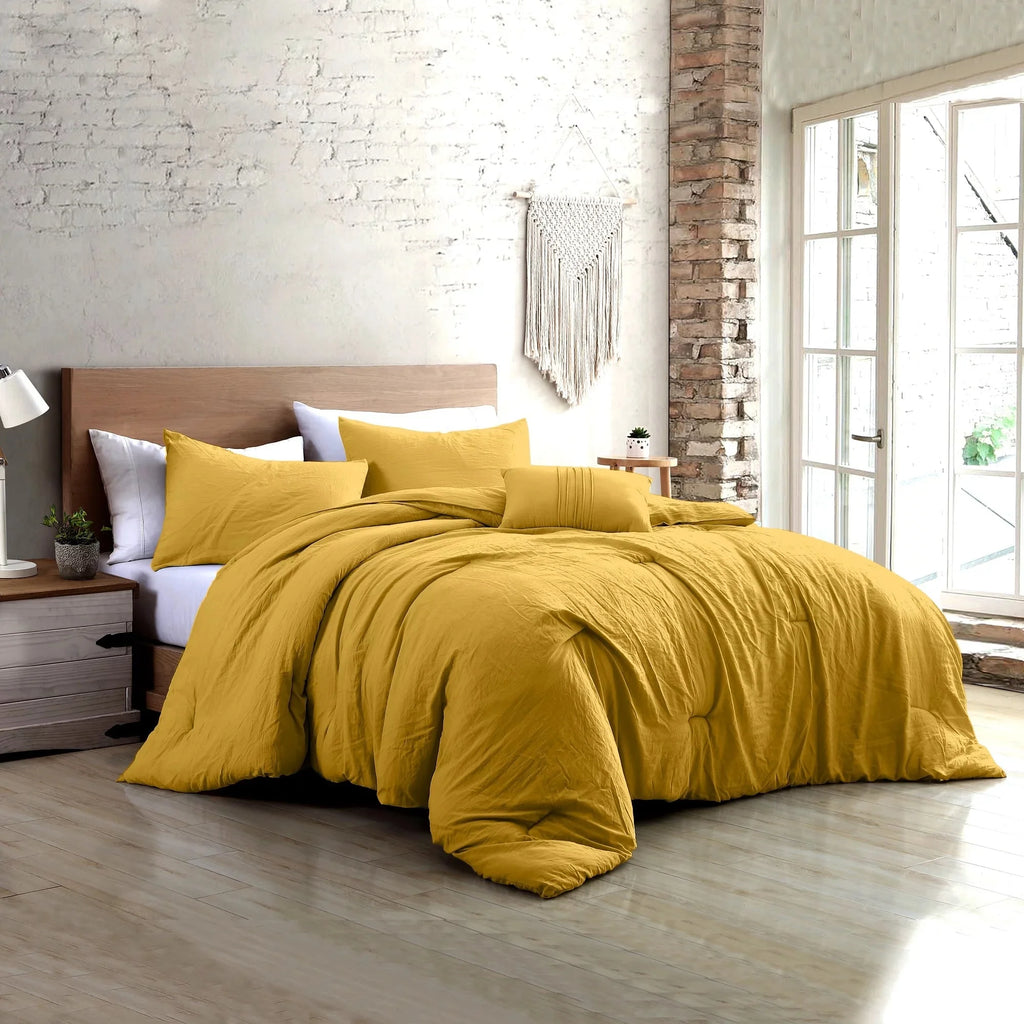 Garment Washed Comforter Set Gold 4 Piece King Q401682