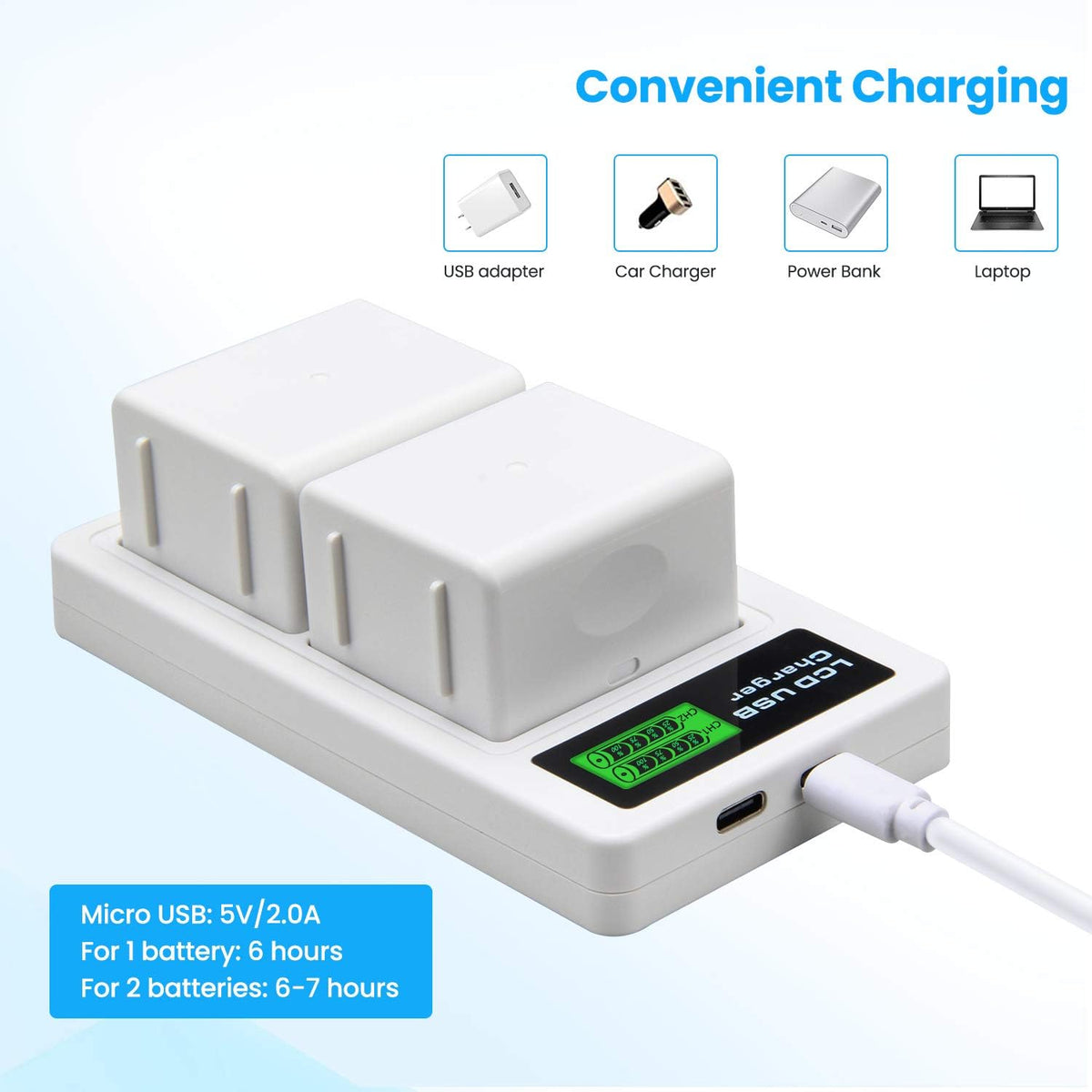 2-Pack Rechargeable Batteries and LCD Dual Charger 3.85V 4800mAh I751