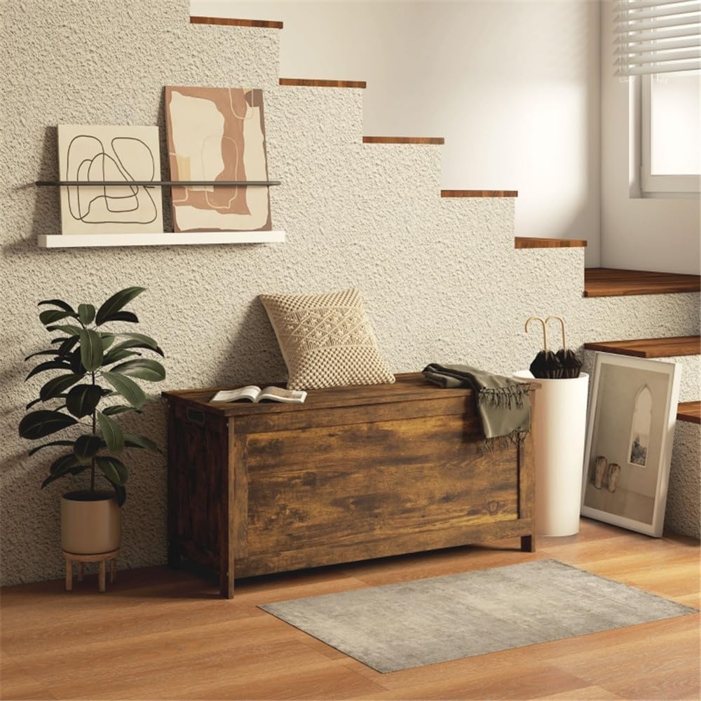 Large Wooden Storage Chest Trunk with Lid, Brown W11627