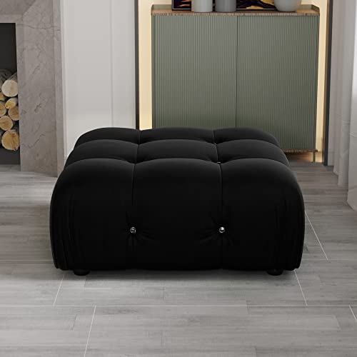 Black Velvet L-Shaped Sectional Sofa with Reversible Chaise Ottoman L736862