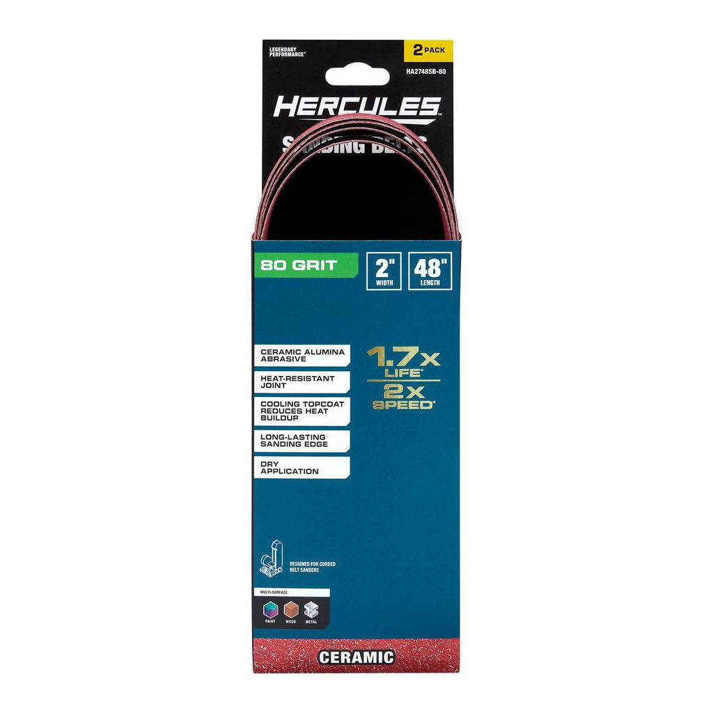 2 in. x 48 in. 80-Grit Ceramic Alumina Sanding Belts 2-Pack L503079