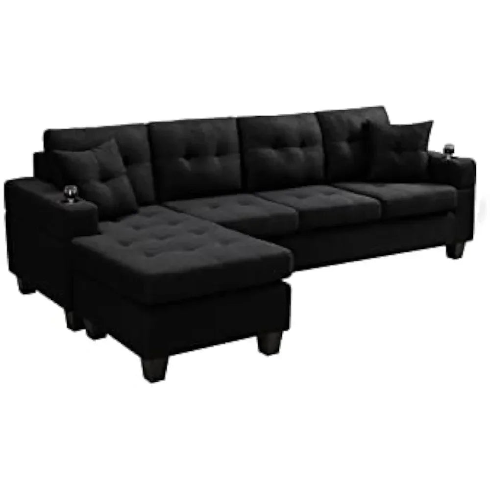 Black L-Shaped Upholstered Sofa Bed with Reversible Chaise Longue H45385