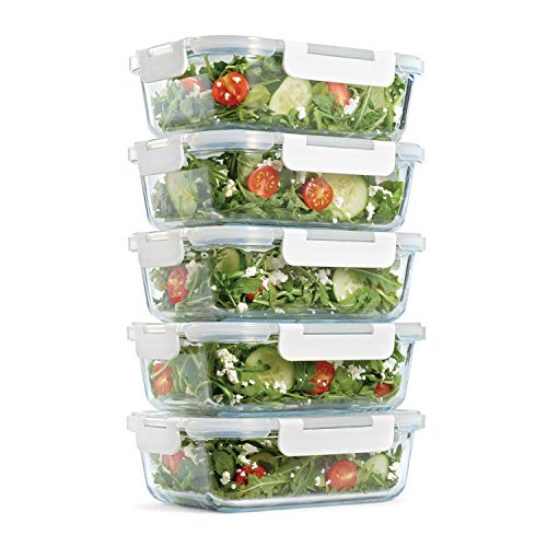 5-Pack Two Compartments Glass Storage Containers with Locking Lids, 27 oz. K350