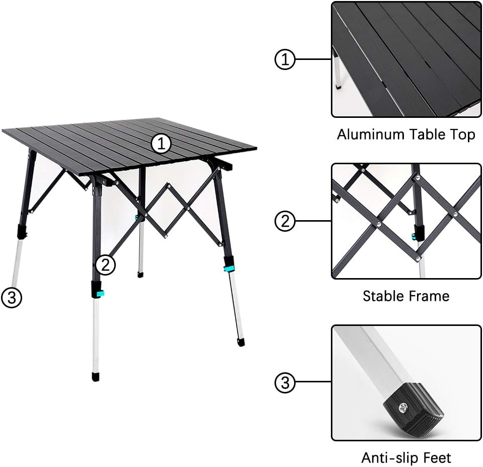 Portable Aluminum Folding Camping Table with Carry Bag (Black) J22759