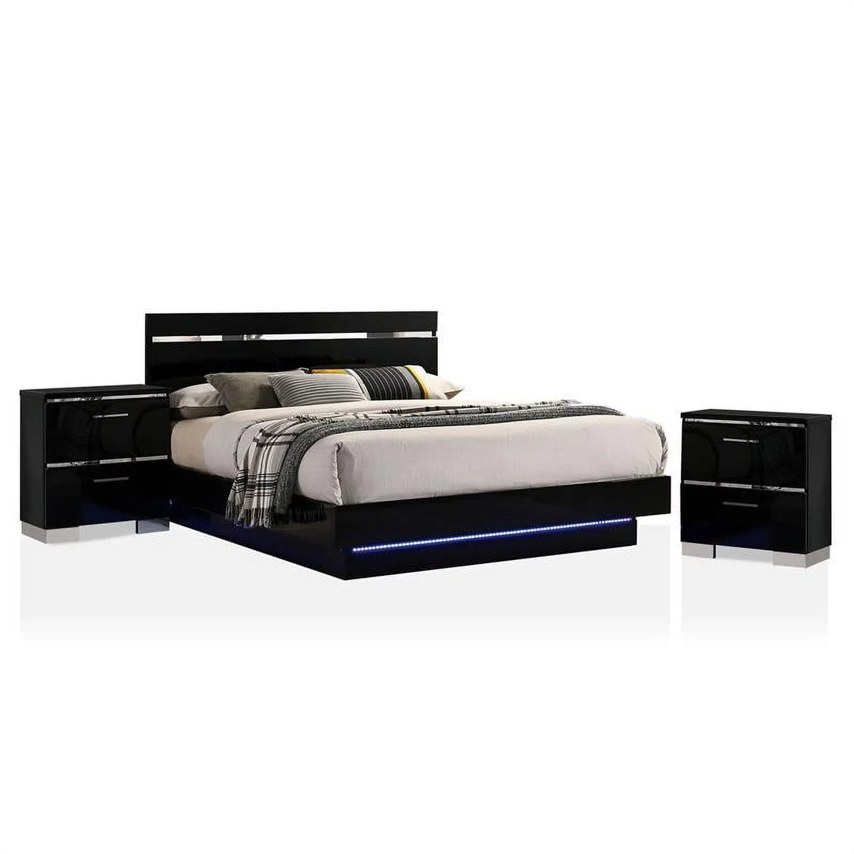 Black Wood Queen Bedroom Set with 2 Nightstands Z454