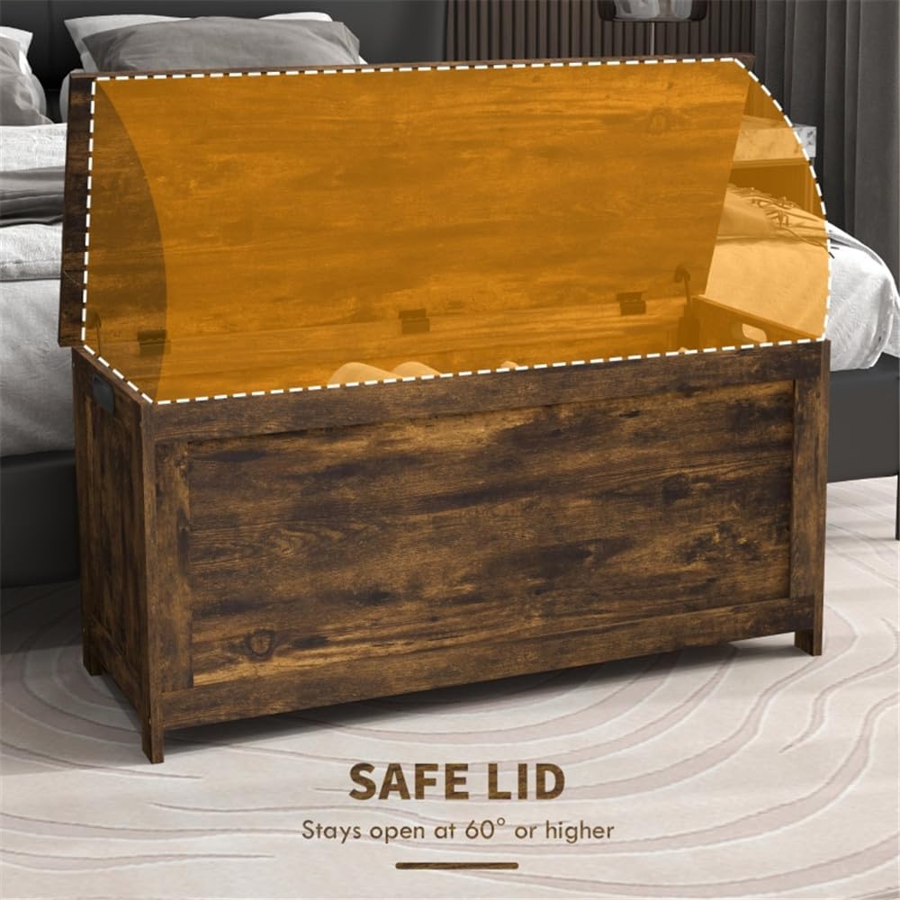 Large Wooden Storage Chest Trunk with Lid, Brown W11627