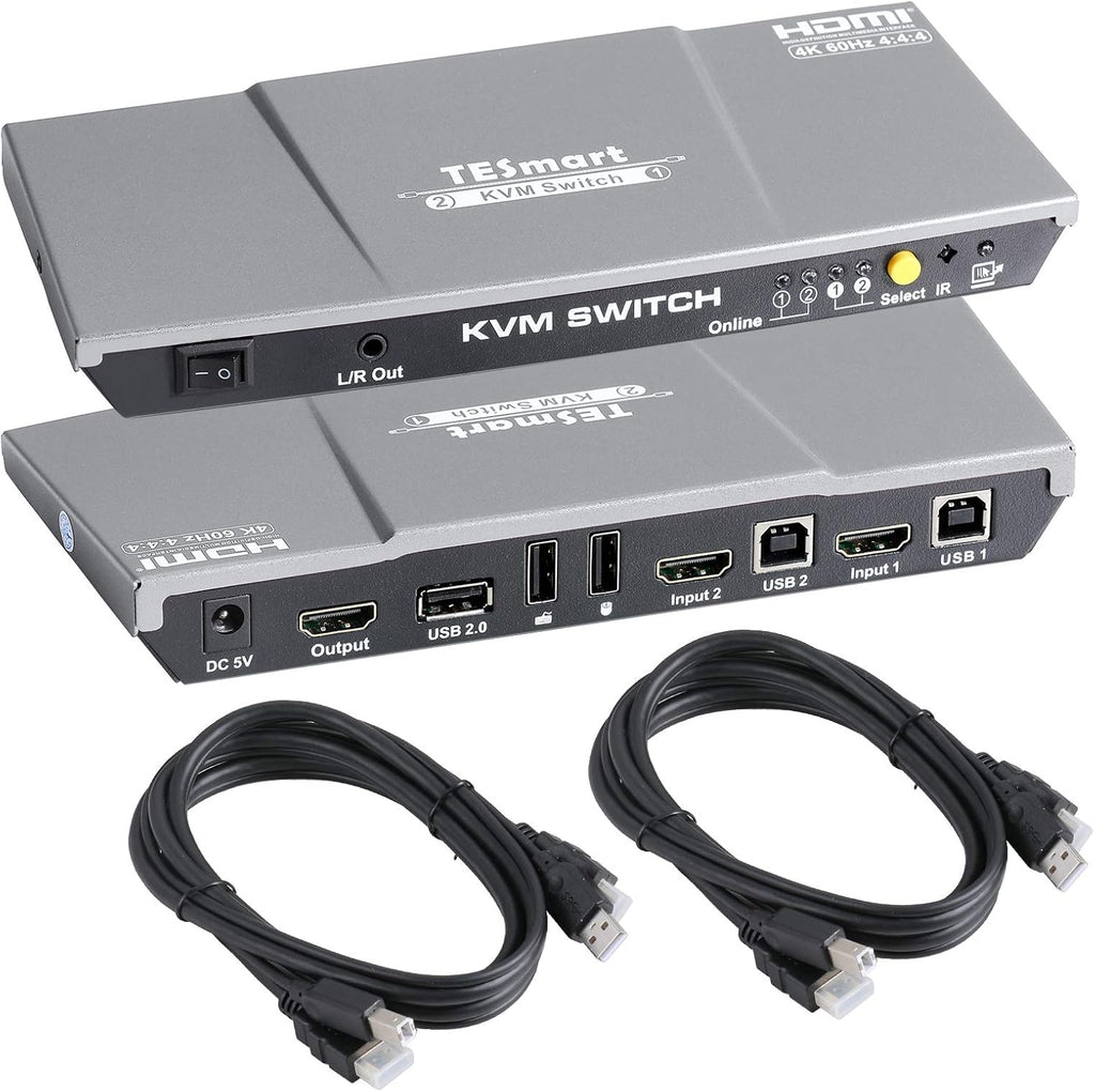 HDMI 4K@60Hz 2x1 KVM Switch with 2 Pcs 5ft KVM Cables (Black) L643