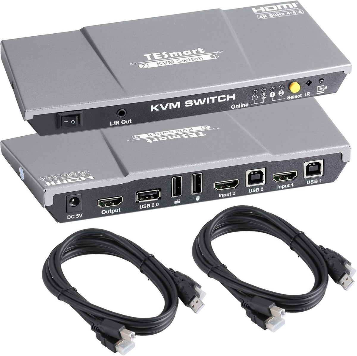 HDMI 4K@60Hz 2x1 KVM Switch with 2 Pcs 5ft KVM Cables (Black) L643