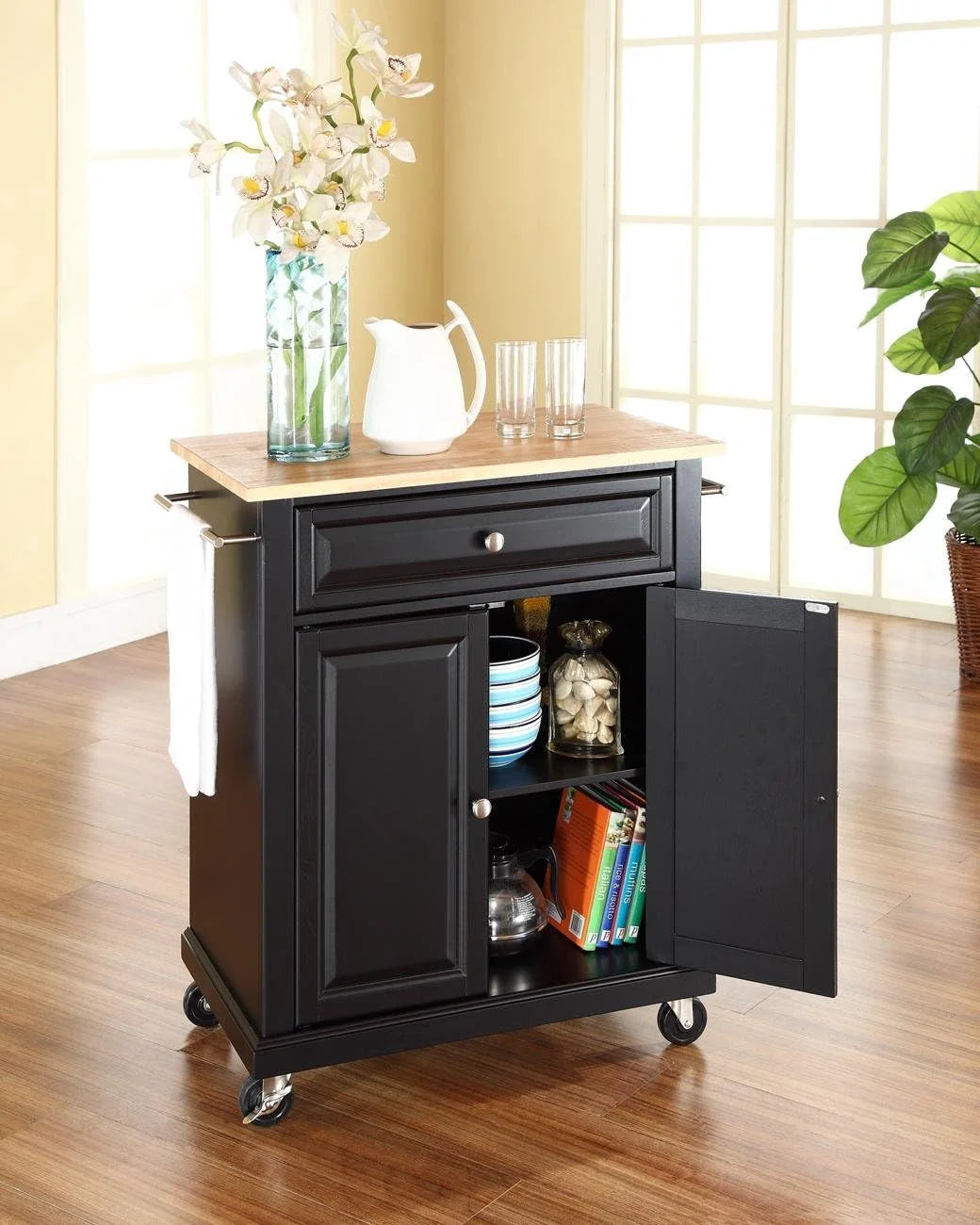 Compact Kitchen Island with Natural Wood Top Y777