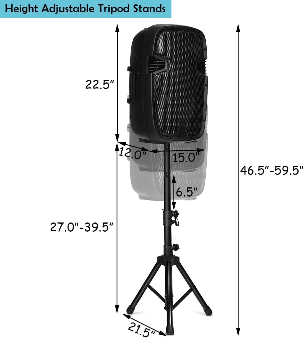 12 1600W Portable Dual Passive Active Speaker with 2 Speaker Stands H43886