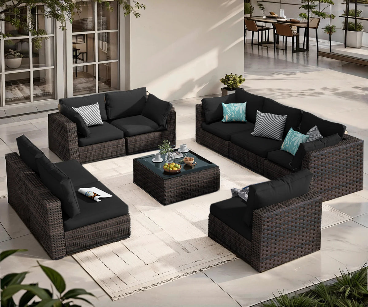9 Pieces PE Wicker Rattan Outdoor Sofa Set G316100