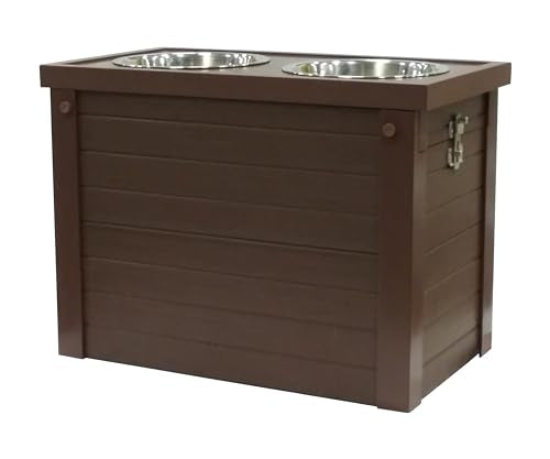 Elevated Dog Feeder with 2 Stainless Steel Bowls and Sliding Lid Storage Bin P9637