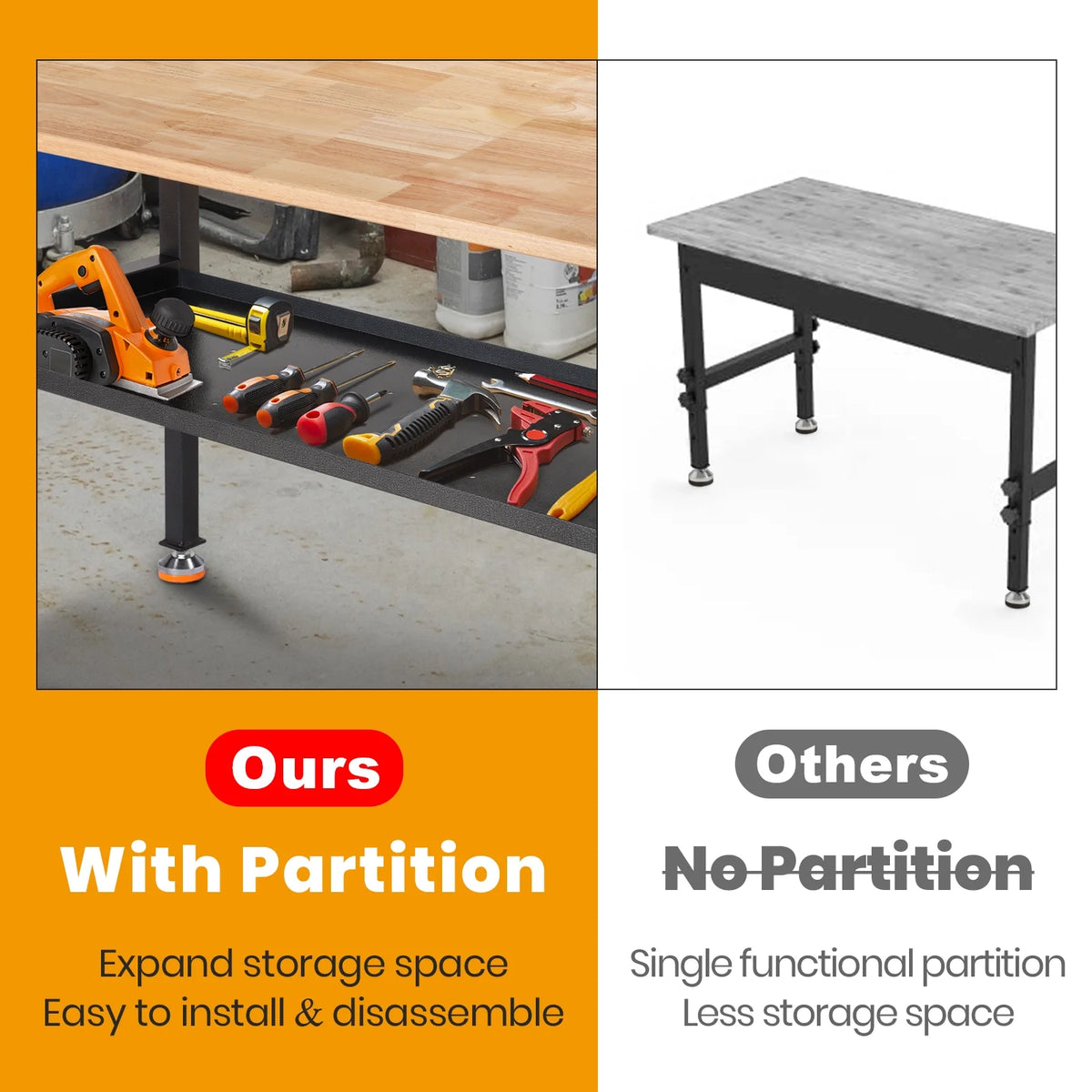 48" Adjustable Heavy-Duty Workbench with Rubber Wood Top X27730