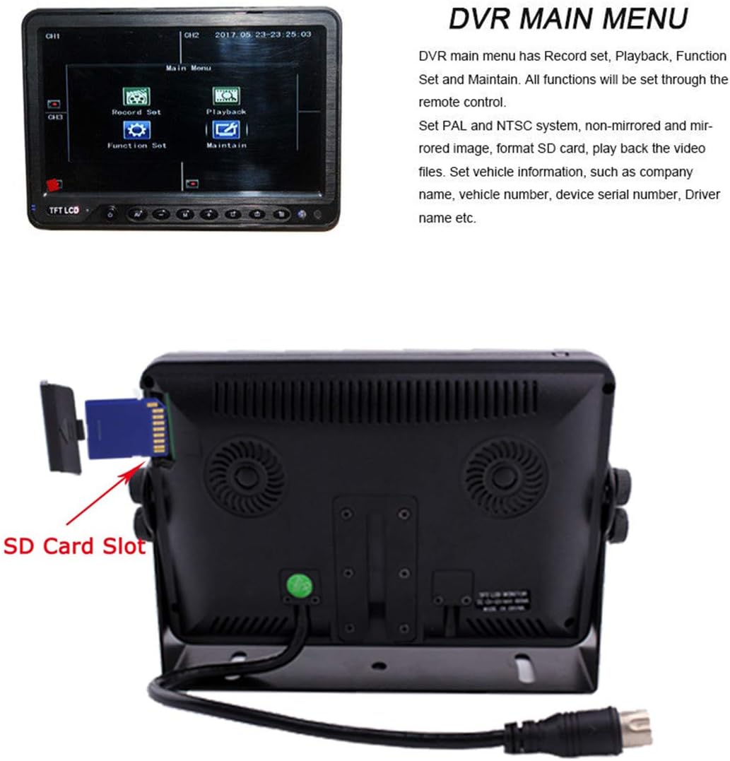 9 inch Monitor Car Backup Camera System with Quad Split Screen CCD Waterproof Night Vision Rear View Camera X959246