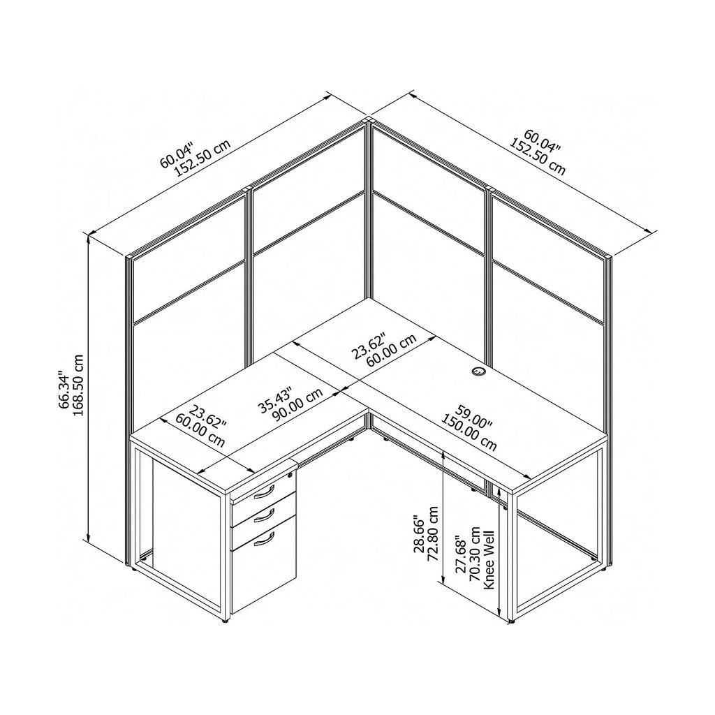 L Shaped Desk with Drawers and Panels in White E67421