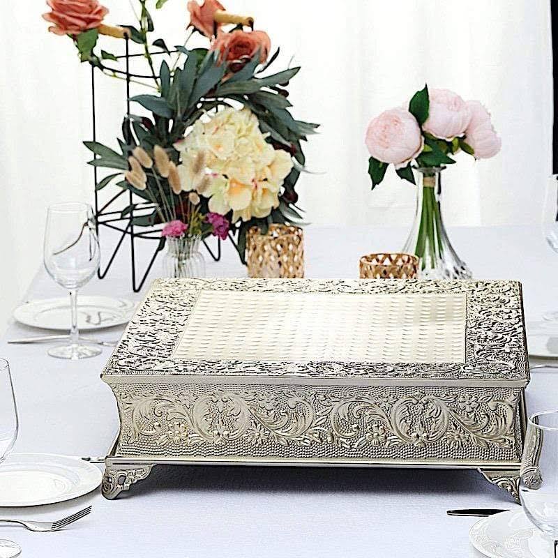 Gold Square Embossed Wedding Cake Stand Riser N263682