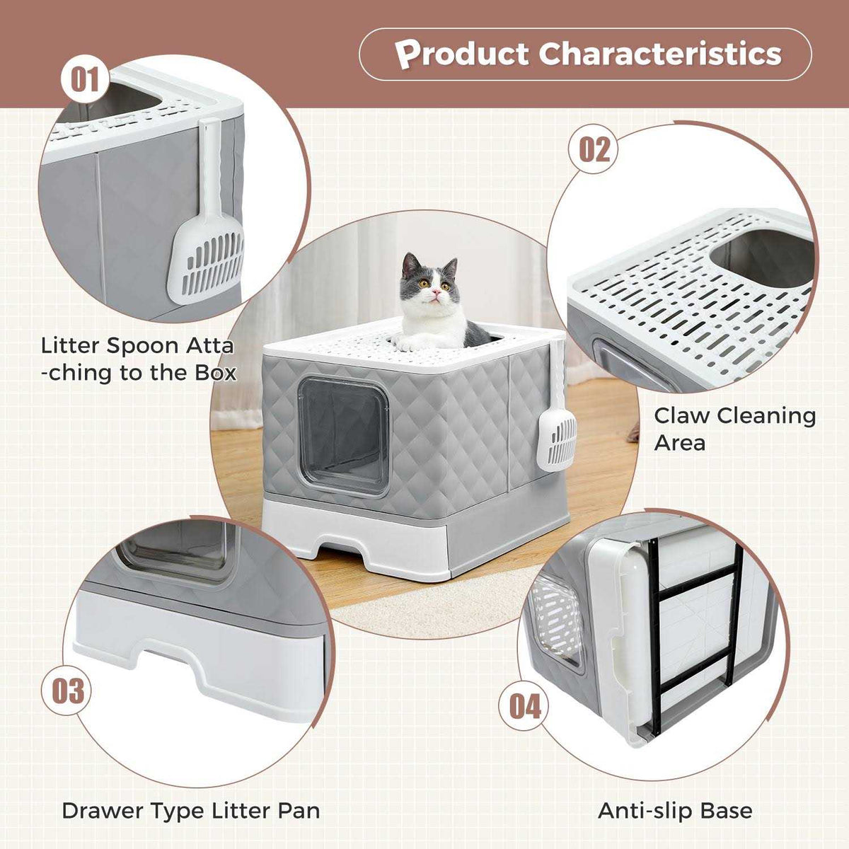 Enclosed 2 Ways Anti-splash Cat Litter Box N453437