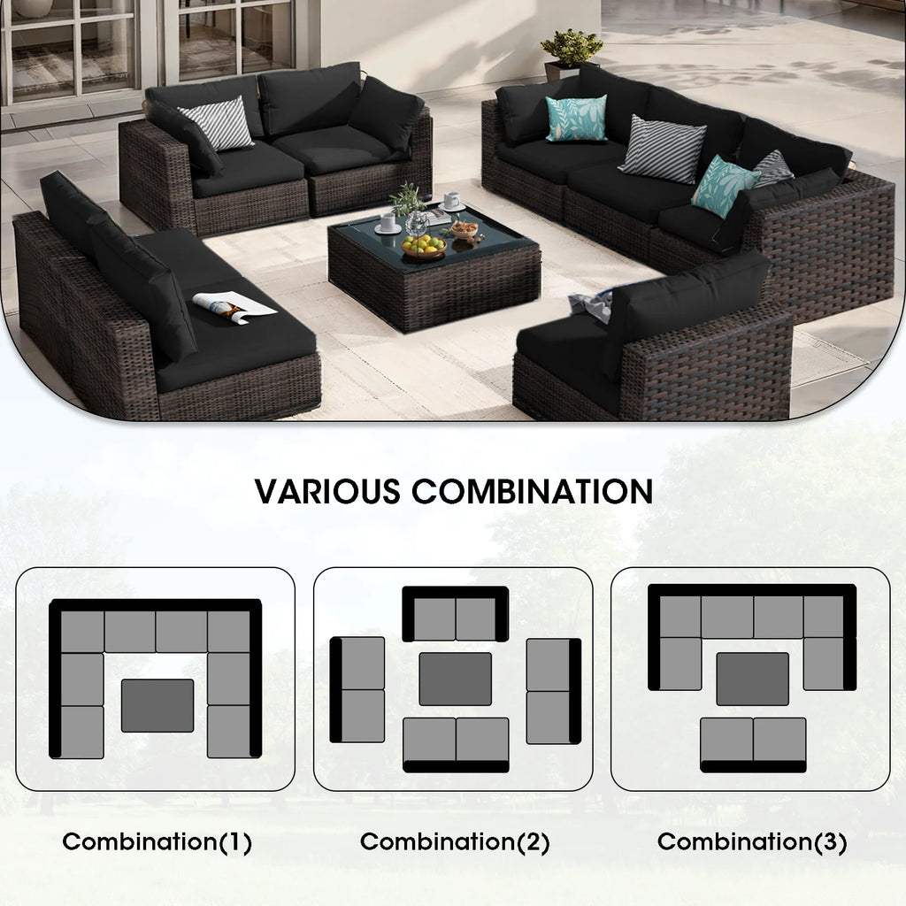 9 Pieces PE Wicker Rattan Outdoor Sofa Set G316100