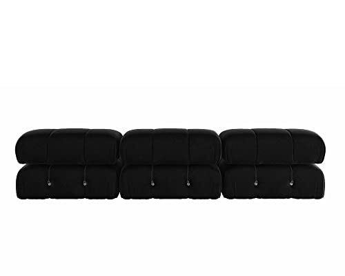 Black Velvet L-Shaped Sectional Sofa with Reversible Chaise Ottoman L736862