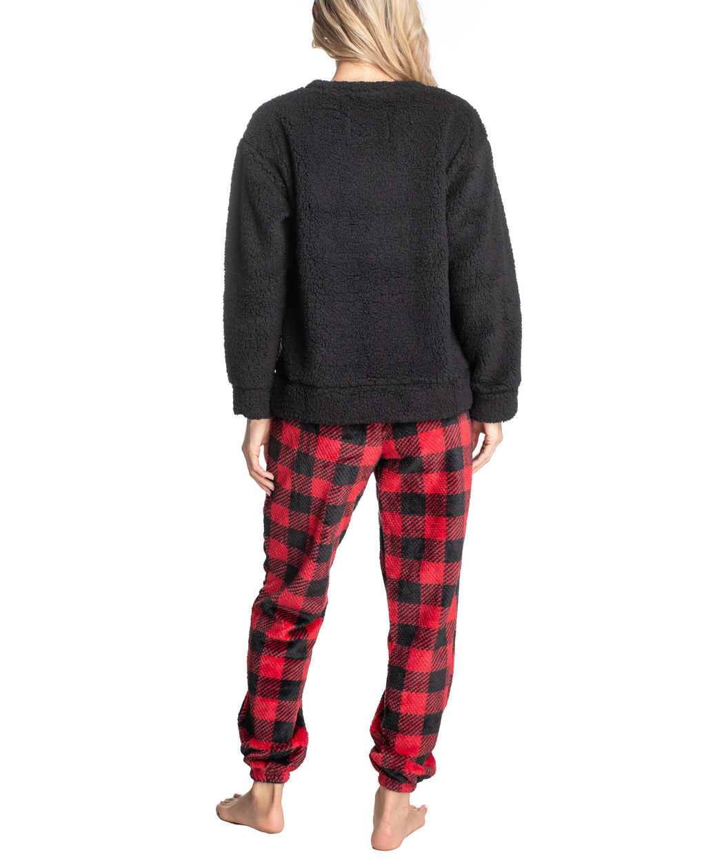 Sherpa Plush Pajama Set, Buffalo/Black, X-Small F8166
