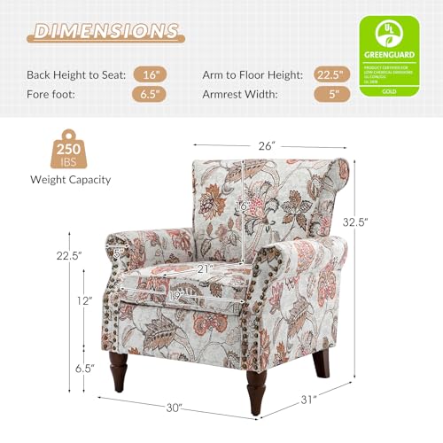 Blue Floral Pattern Upholstered Accent Chair with Wood Legs X930000