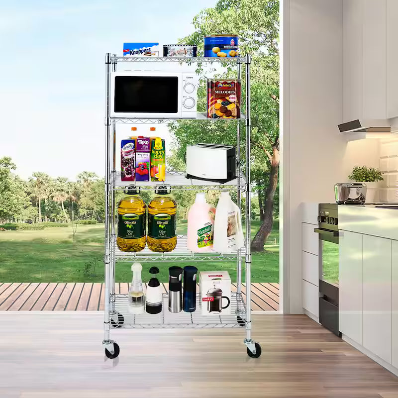 5-Tier Rolling Metal Wire Storage Shelving Unit G595406