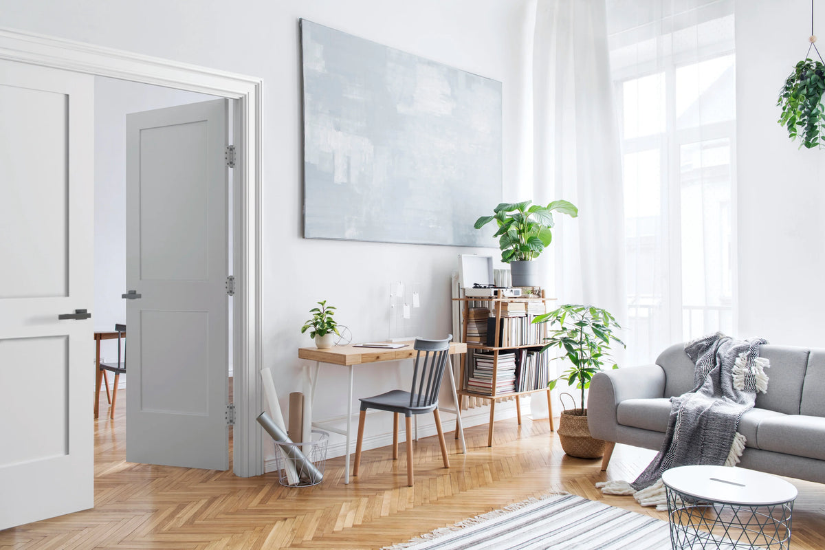 White Primed Double Prehung French Door with Black Hinges A30961