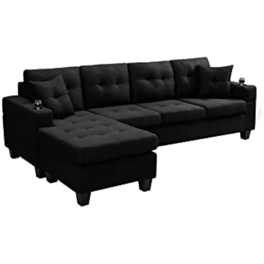 Black L-Shaped Upholstered Sofa Bed with Reversible Chaise Longue H45385