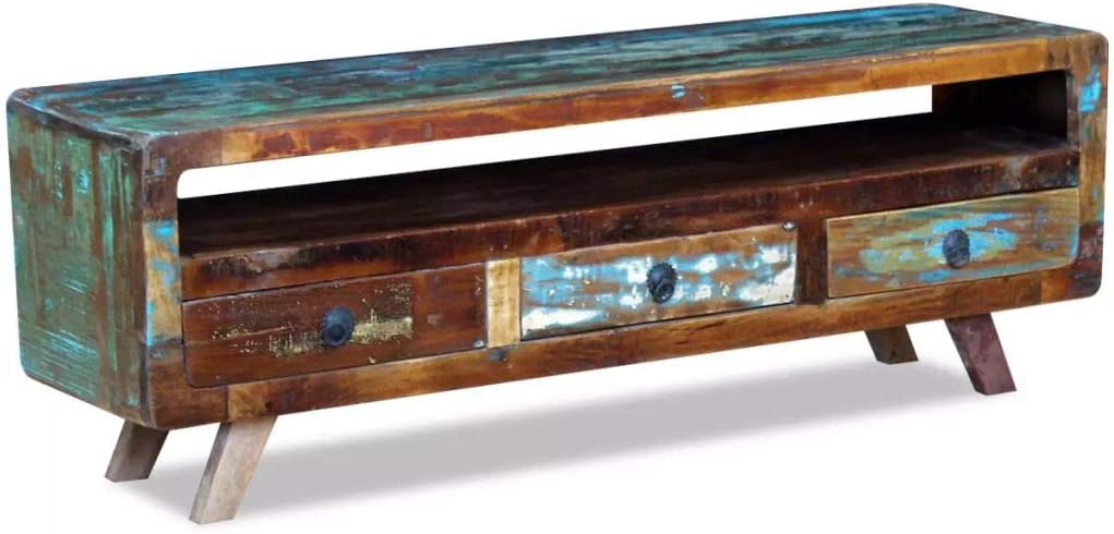 Vintage TV Stand with 3 Drawers Solid Reclaimed Wood Z860895
