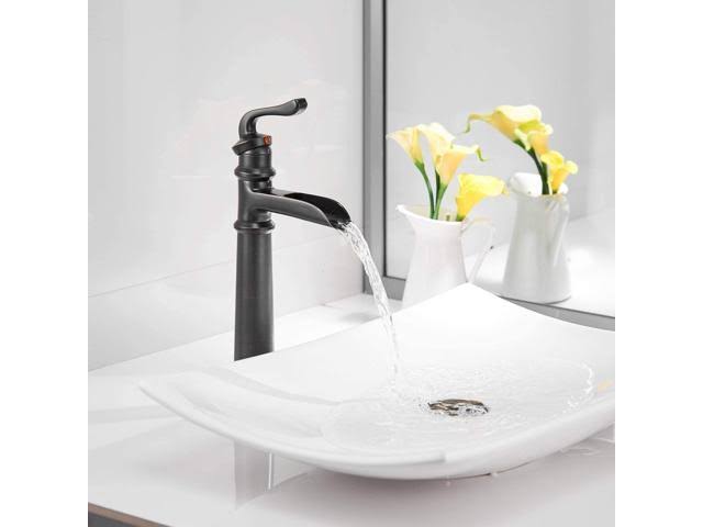 Tall Oil Rubbed Bronze Waterfall Vessel Sink Faucet with Pop Up Drain T877