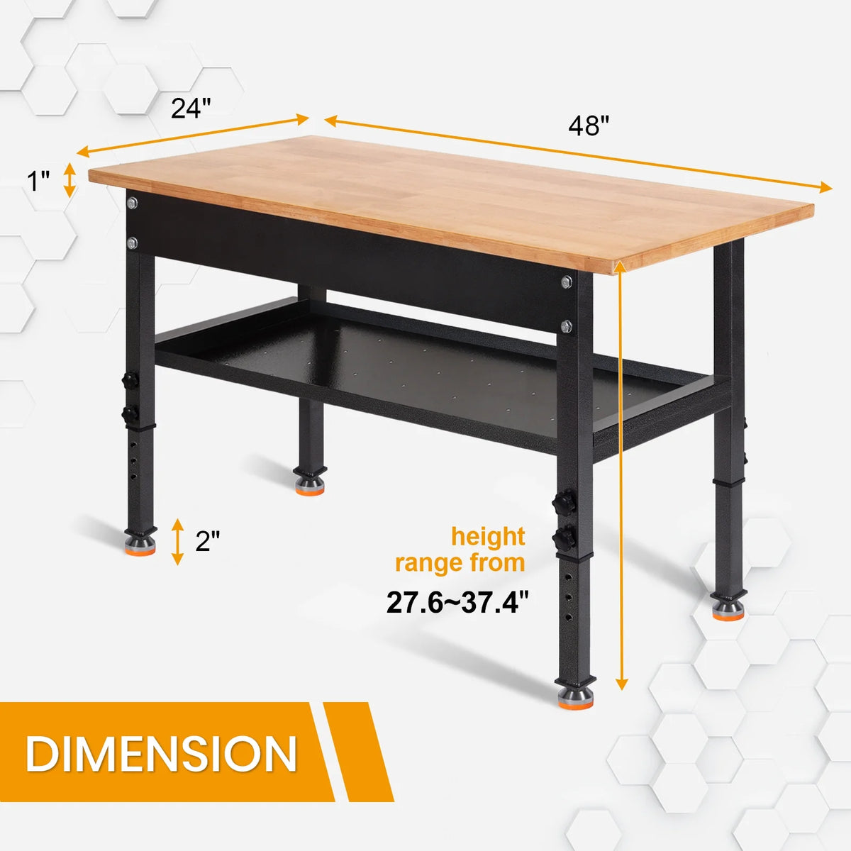 48" Adjustable Heavy-Duty Workbench with Rubber Wood Top X27730