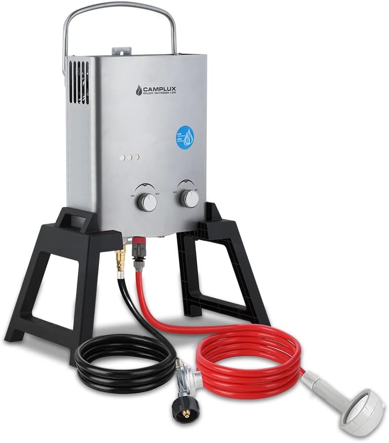 Portable Propane Tankless Water Heater with Stand and Carry Bag G980347