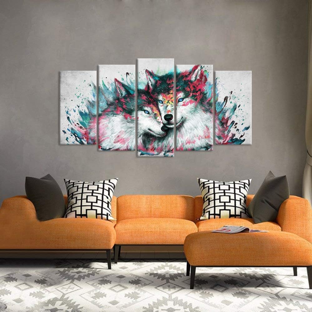 5 Pieces Black and White Wolf Canvas Wall Art S679879