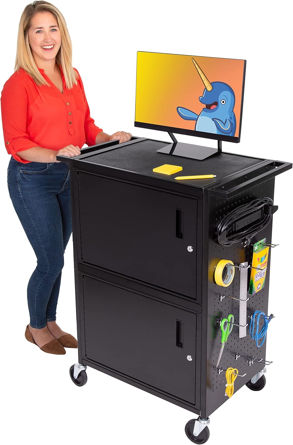 AV Cart with Pegboard Siding and 12 Hooks W18540