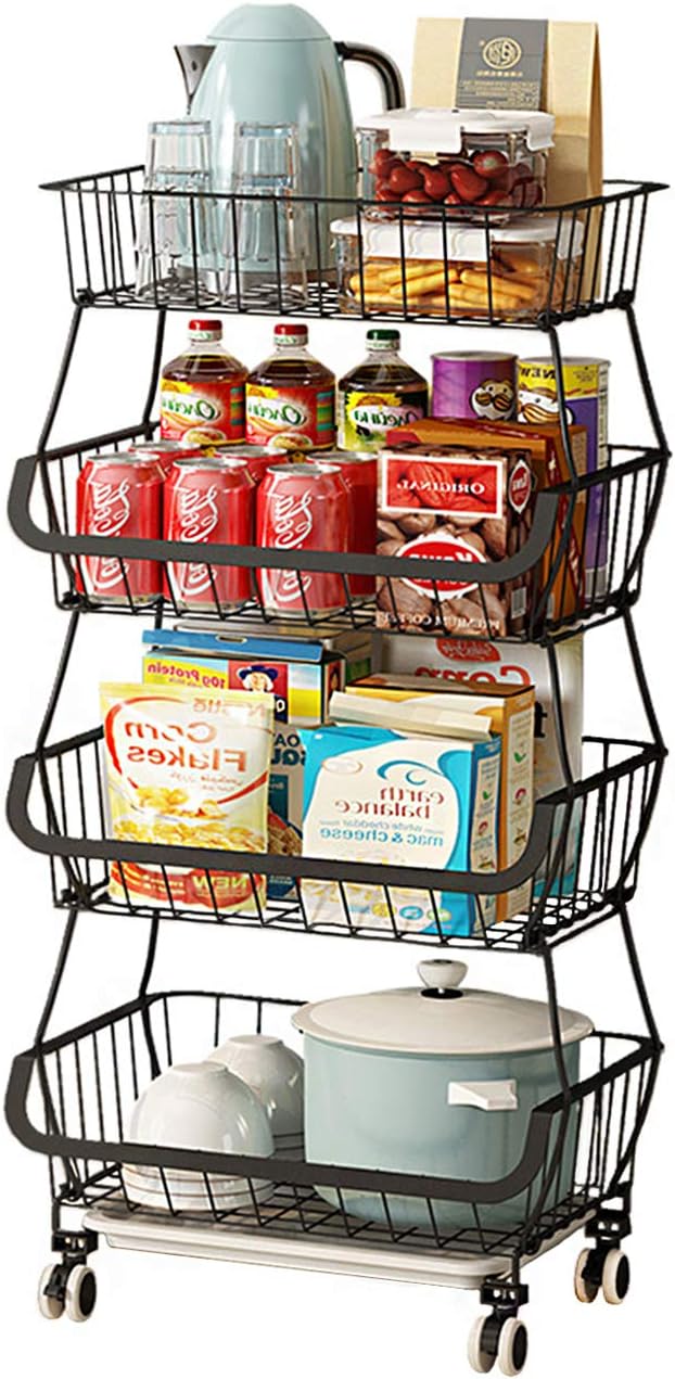 Black Iron Wire Stackable Storage Baskets F9371