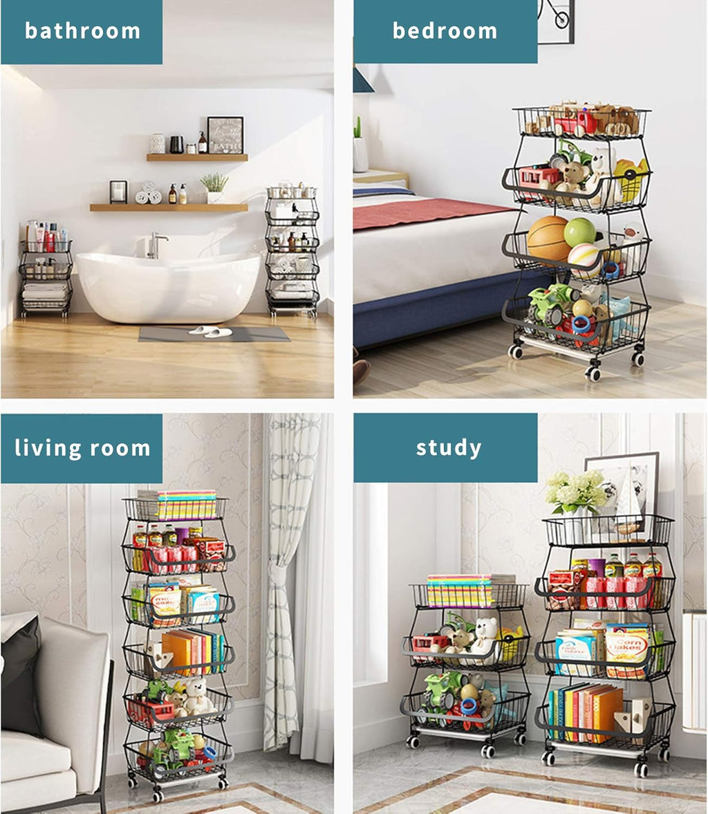Black Iron Wire Stackable Storage Baskets F9371