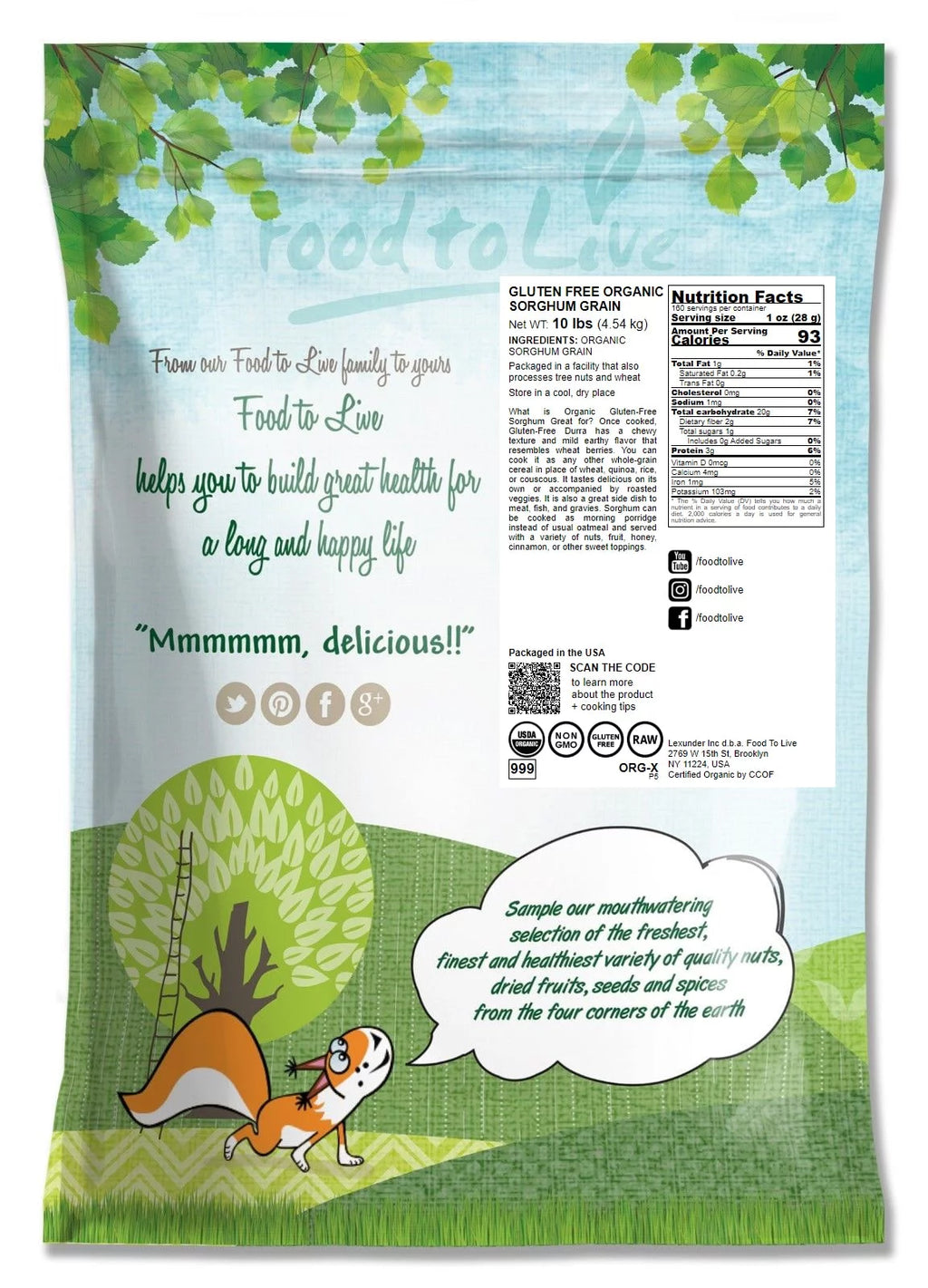 Gluten Free Organic Sorghum Grain, 10 Pounds A97748