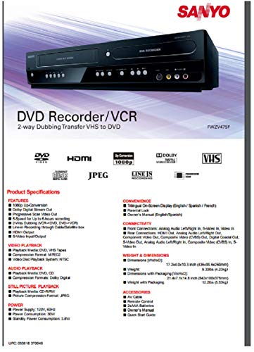 DVD Recorder VCR Combo 2-way recording X91892