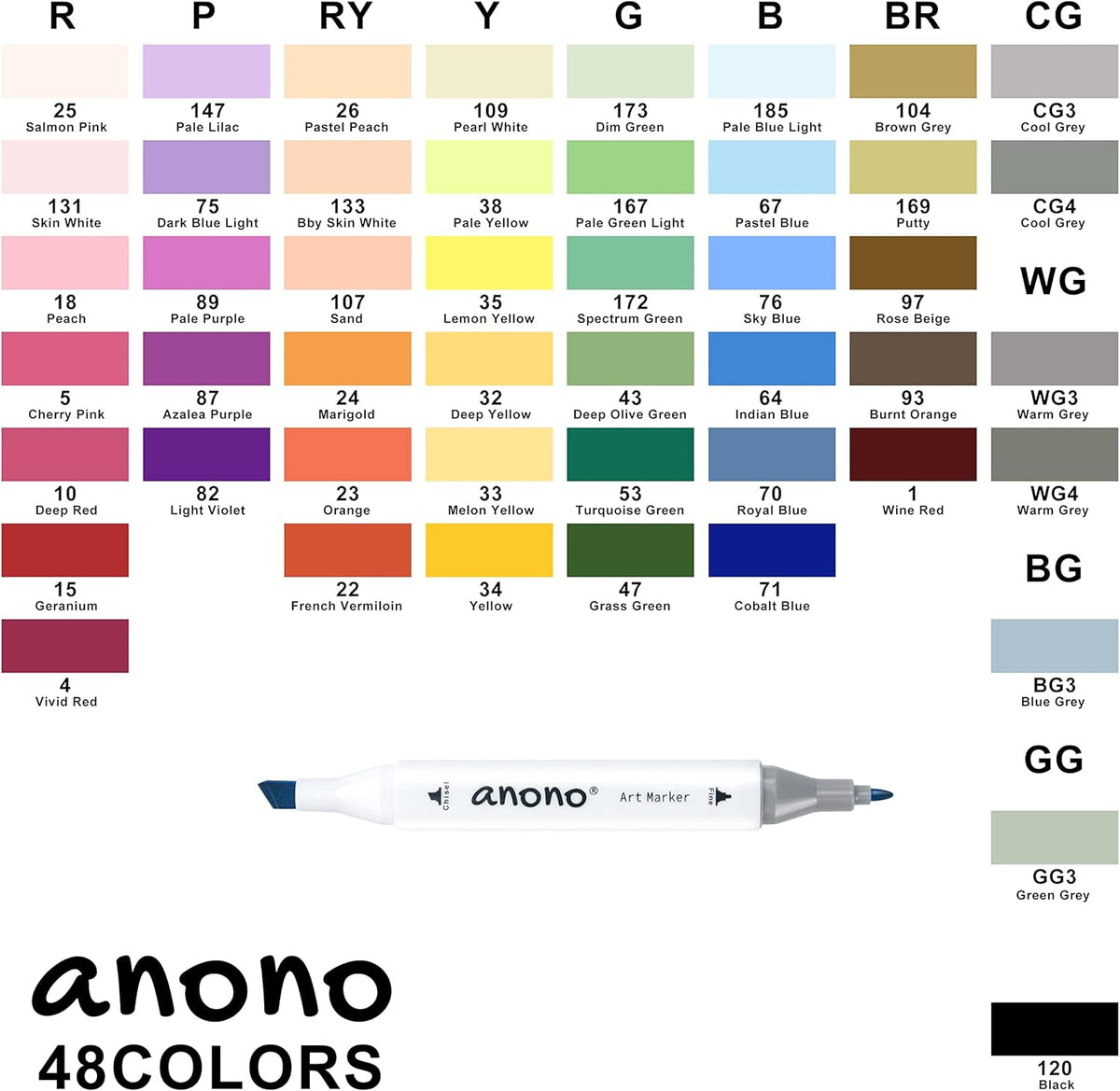 48 Colors Alcohol Markers Set Double Tipped H20086