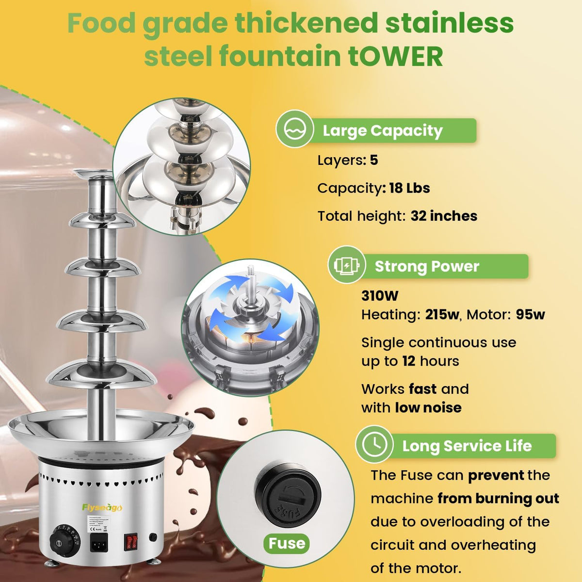 13.2 Lbs Stainless Steel Chocolate Fountain B240