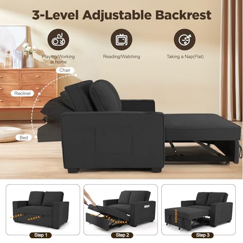 Black Corduroy Convertible Sofa Bed Q46209